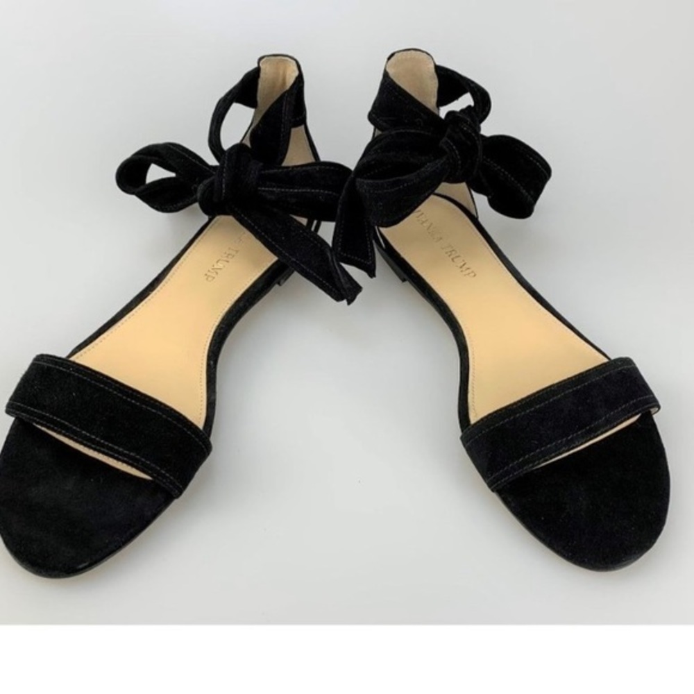 Suede Ballet Style Flats with ankle wrap, Ivanka Trumph,Carthe, Black Size 10